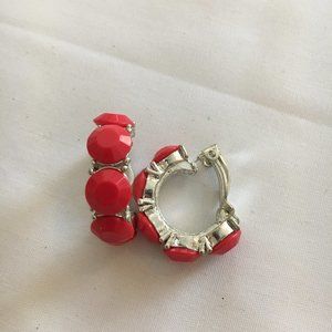 Vintage Clip On Earrings Orange Red Silver Clips Semicircle Plastic Metal Clips